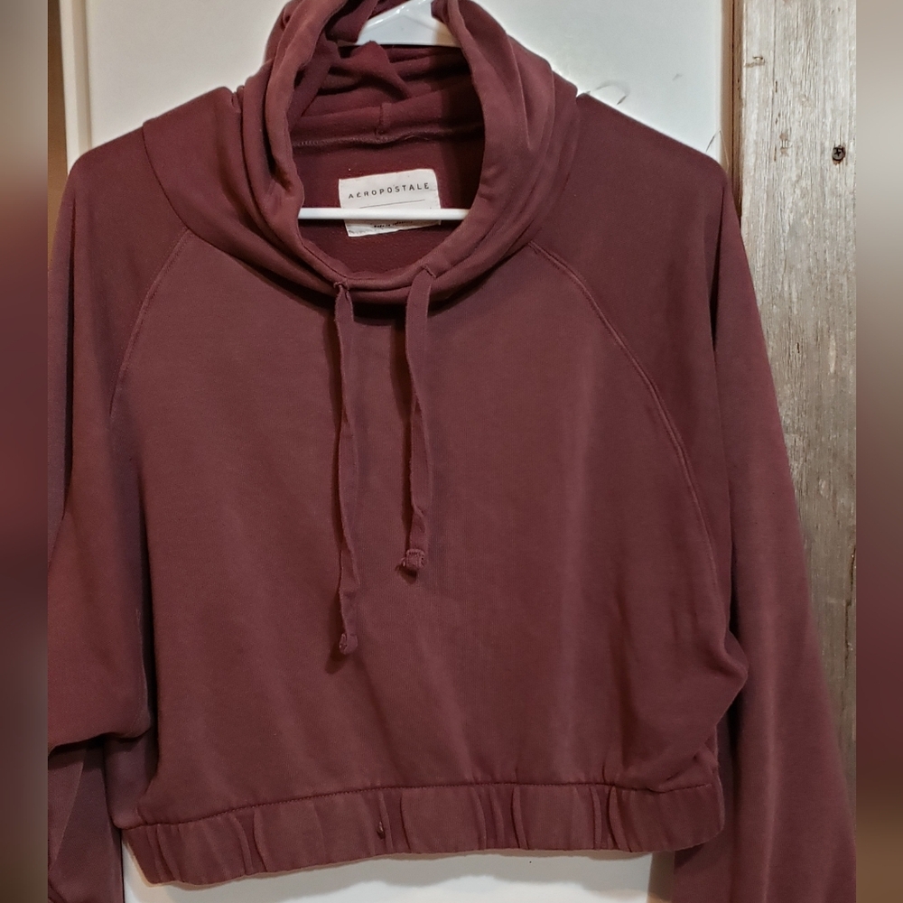 Aeropostale Women Med Cropped Hooded Pullover Sweatshirt Long Sleeve
